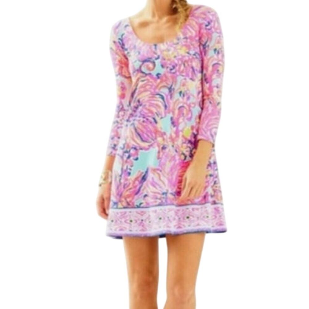 Lilly Pulitzer Serene Blue Big Escapade Floral Knit Emma Mini Dress